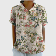 Kurzärmelige Damenbluse mit Blumenmuster und Bubikragen