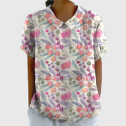 Kurzärmelige Damenbluse mit Blumenmuster und Bubikragen