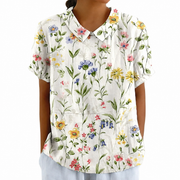 Kurzärmelige Damenbluse mit Blumenmuster und Bubikragen