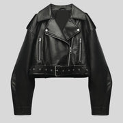 Kurze Damen Bikerjacke in Schwarz mit Nieten