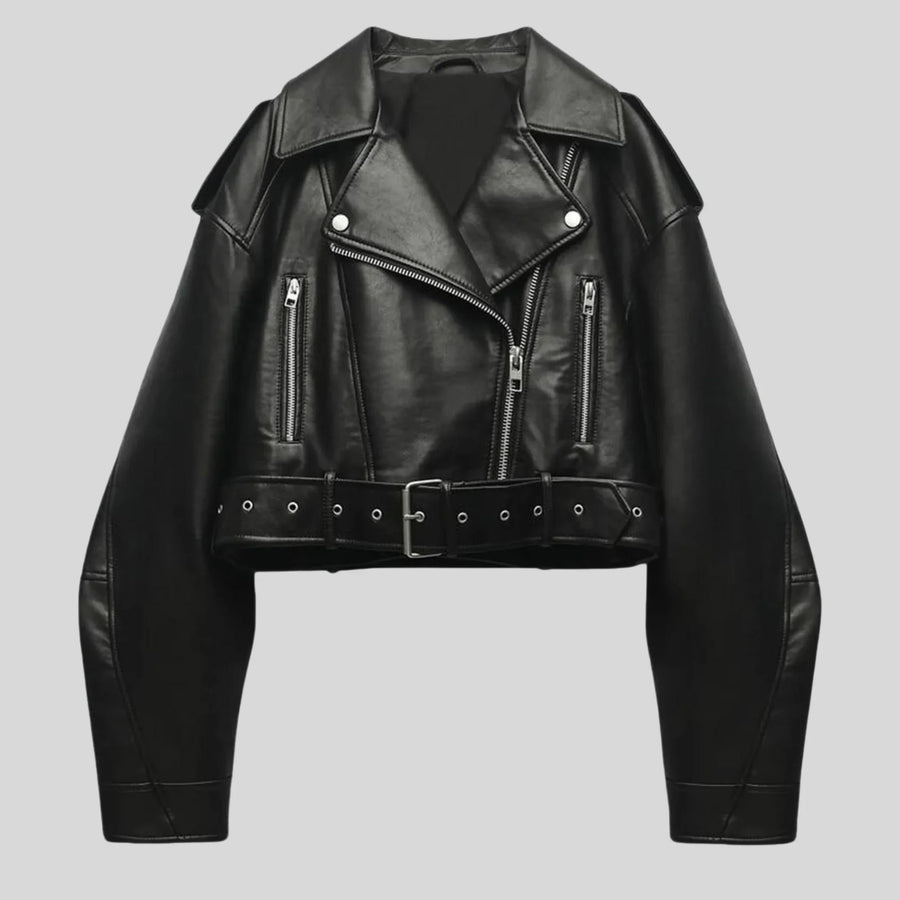 Kurze Damen Bikerjacke in Schwarz mit Nieten