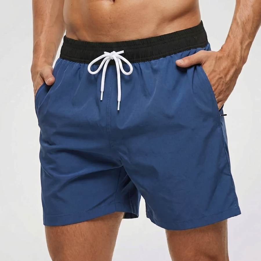 Kurze Herren-Badeshorts mit Kontrastbund