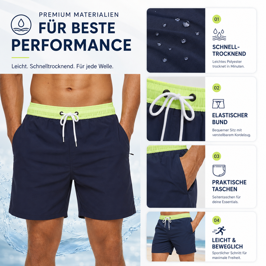 Kurze Herren-Badeshorts mit Kontrastbund