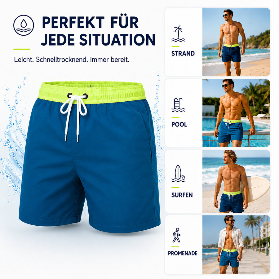 Kurze Herren-Badeshorts mit Kontrastbund