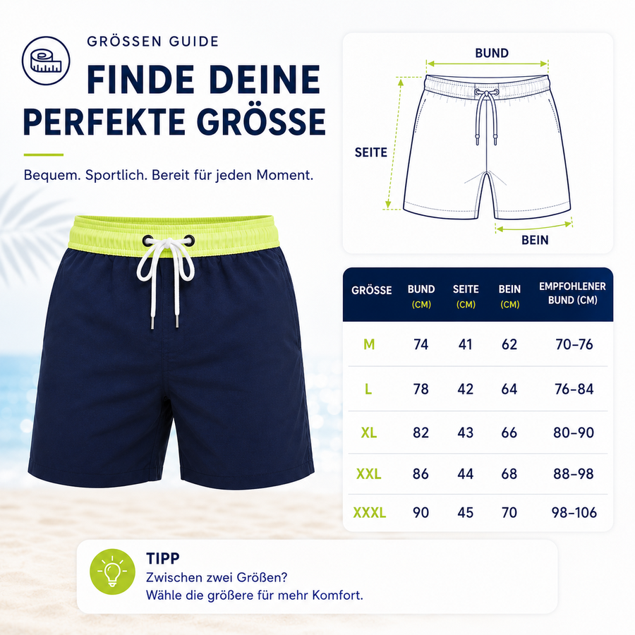 Kurze Herren-Badeshorts mit Kontrastbund