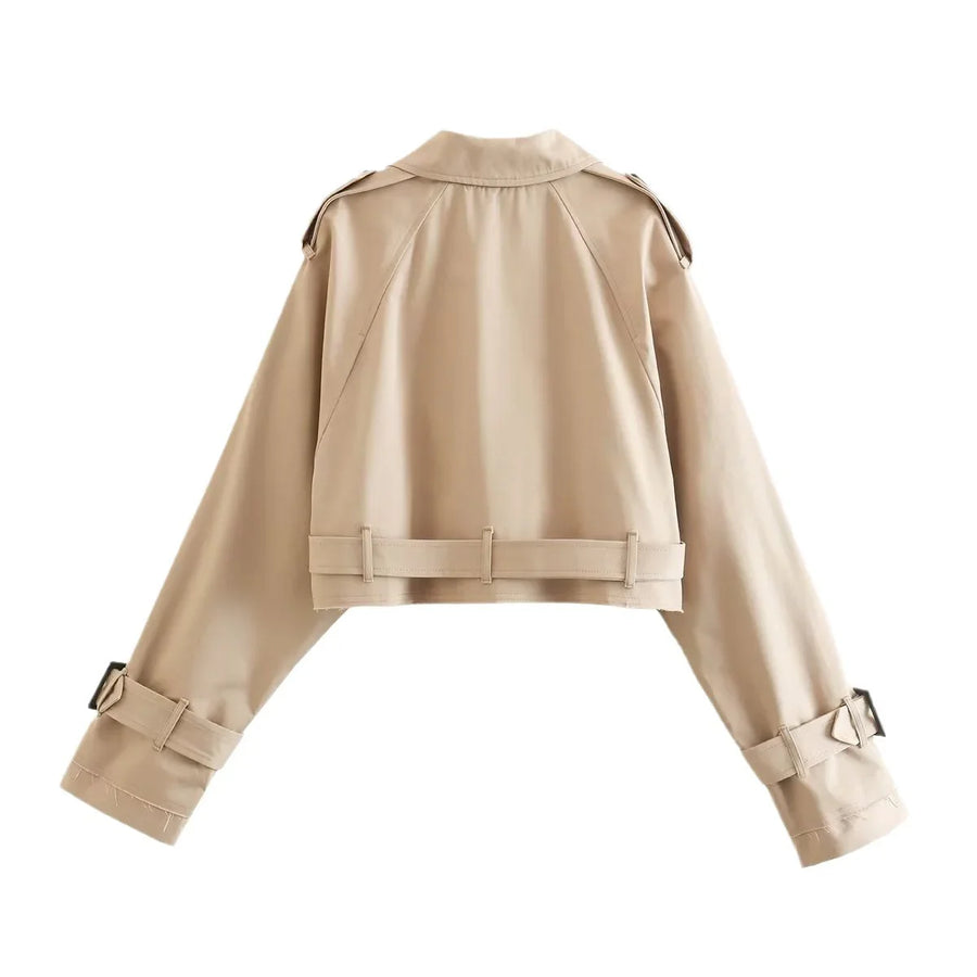 Kurzer Damen Trenchcoat mit Gürtel und verstellbaren Ärmeln
