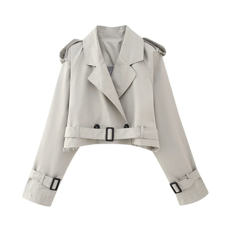 Kurzer Damen Trenchcoat mit Gürtel und verstellbaren Ärmeln