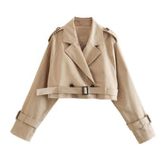 Kurzer Damen Trenchcoat mit Gürtel und verstellbaren Ärmeln