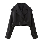 Kurzer Damen Trenchcoat mit Gürtel und verstellbaren Ärmeln