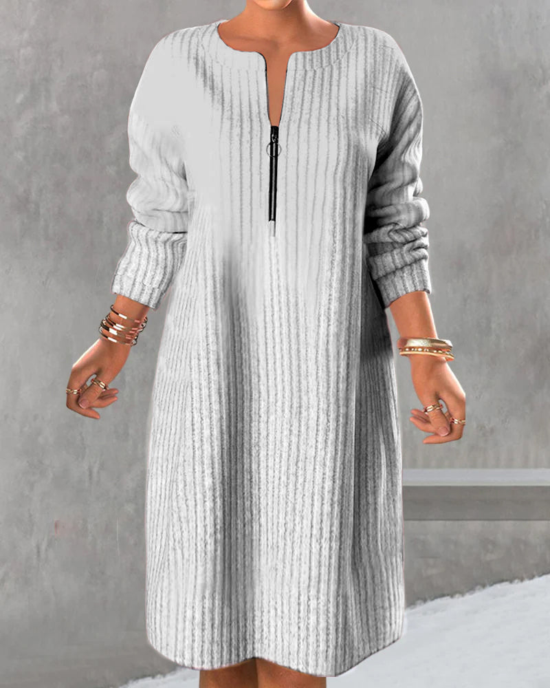 Lea | Damen Strickkleid lang & elegant mit Reißverschluss