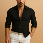 Langärmliges Button-Down-Hemd für Herren mit Kragen und Krempelärmeln