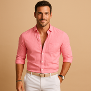 Langärmliges Button-Down-Hemd für Herren mit Kragen und Krempelärmeln