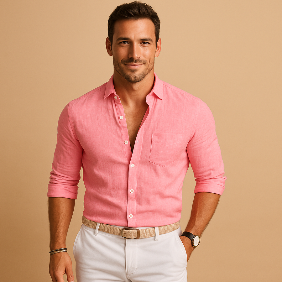 Langärmliges Button-Down-Hemd für Herren mit Kragen und Krempelärmeln