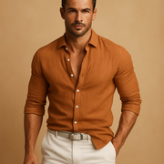 Langärmliges Button-Down-Hemd für Herren mit Kragen und Krempelärmeln