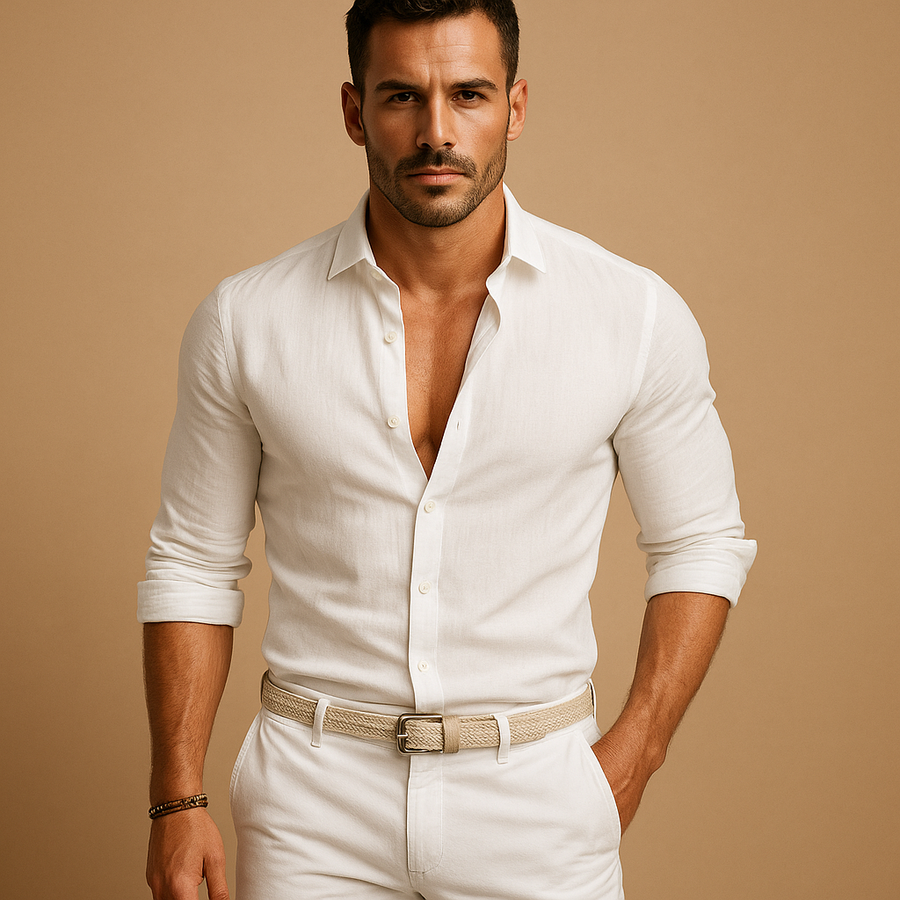 Langärmliges Button-Down-Hemd für Herren mit Kragen und Krempelärmeln