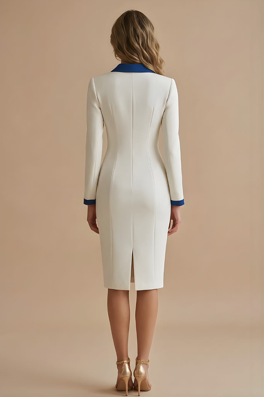 Langärmliges Midi Kleid mit V-Ausschnitt