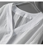 Greta | Leinen Bluse Langarm Oversized V-Ausschnitt Sommer