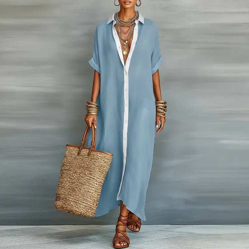 Hannah | Leinen Maxi Hemdblusenkleid Knopfleiste Relaxed