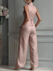 Frieda | Leinen-Set Weste & Weite Hose Business Zweiteiler