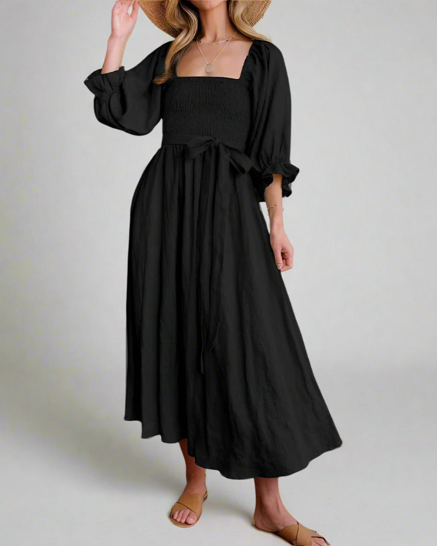 Damen Luftiges Sommerkleid mit dreiviertellangen Puffärmeln