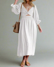 Damen Luftiges Sommerkleid mit dreiviertellangen Puffärmeln