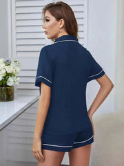 Leni – Kurzes Damen Pyjama Set mit Herz-Stickerei & Kontrastpaspel