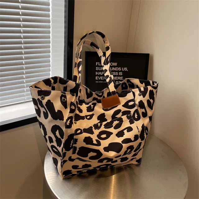 Oversized Canvas Strandtas – Damen Shopper mit Leopardenmuster