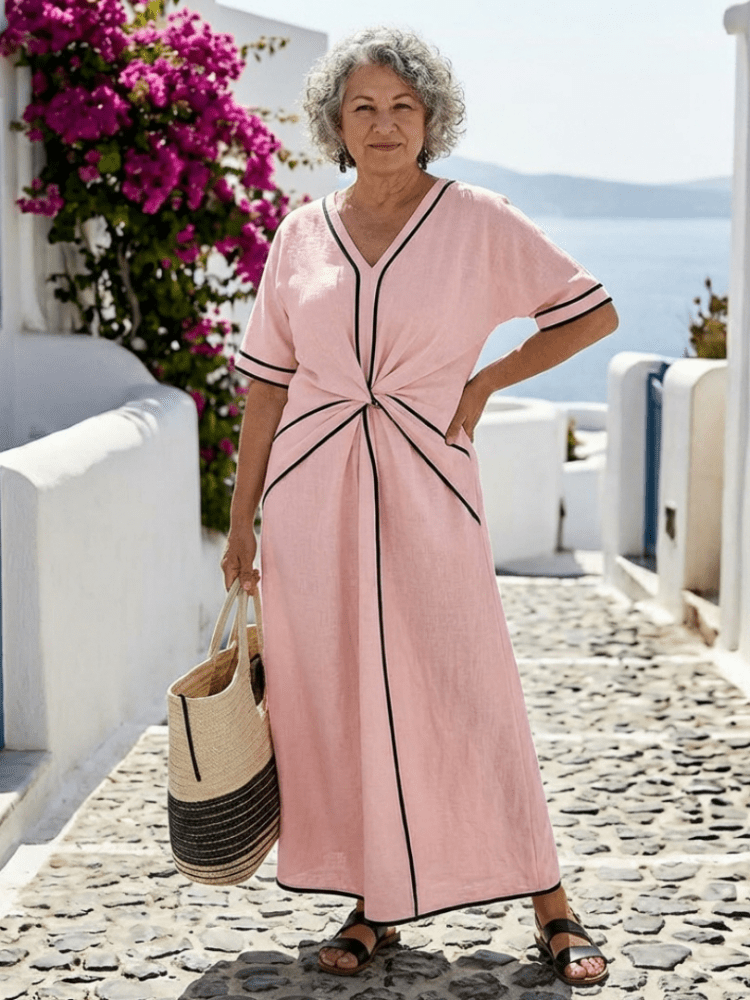 Linnea | Damen Midikleid Geraffte Taille – Figurbetonendes Sommerkleid Hochzeit 2026