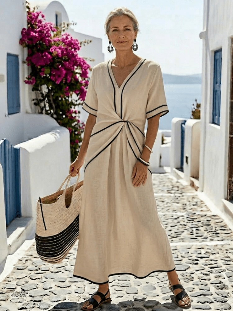 Linnea | Damen Midikleid Geraffte Taille – Figurbetonendes Sommerkleid Hochzeit 2026