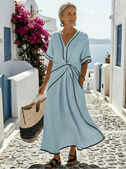 Linnea | Damen Midikleid Geraffte Taille – Figurbetonendes Sommerkleid Hochzeit 2026