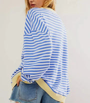 Helen Gestreifter Oversize Pullover mit Küstenflair | Hellblau