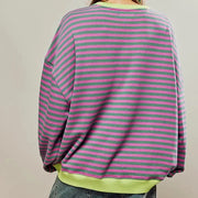 Helen Gestreifter Oversize Pullover mit Küstenflair | Grün / Rosa