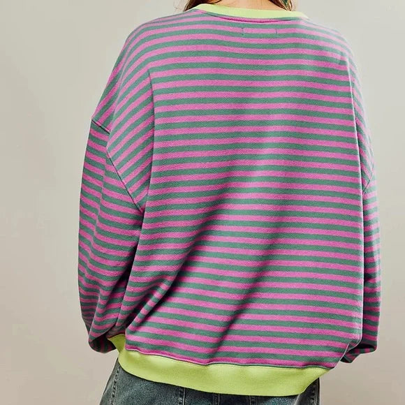 Helen Gestreifter Oversize Pullover mit Küstenflair | Grün / Rosa