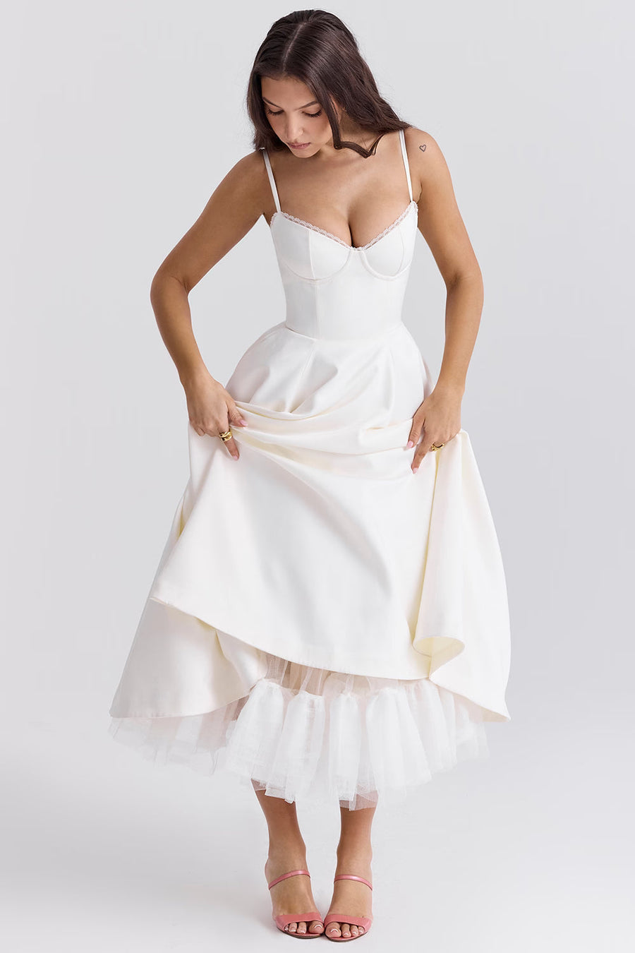 Satin-Korsett-Midi-Kleid für Damen | Hochzeitsgast