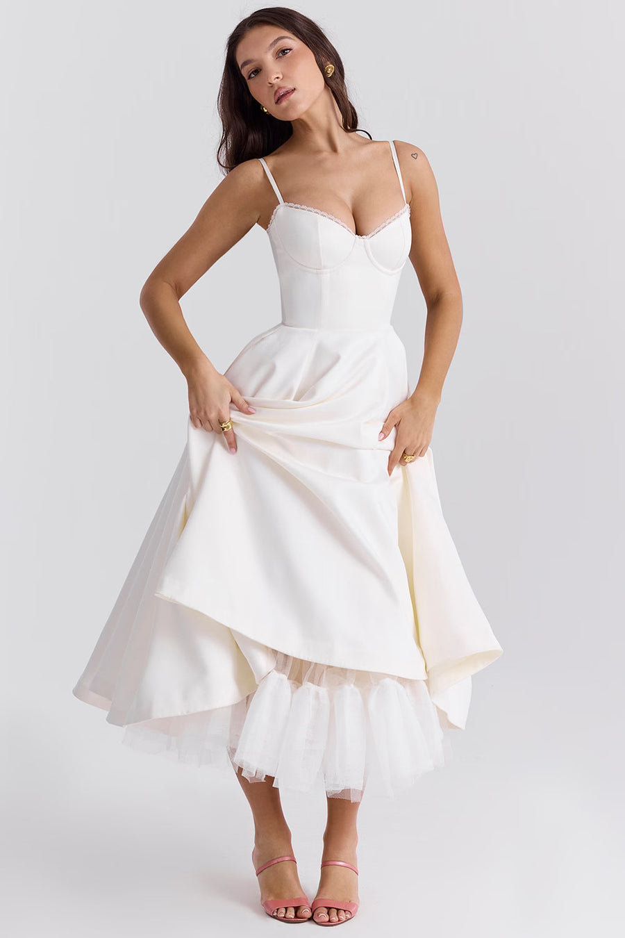 Satin-Korsett-Midi-Kleid für Damen | Hochzeitsgast