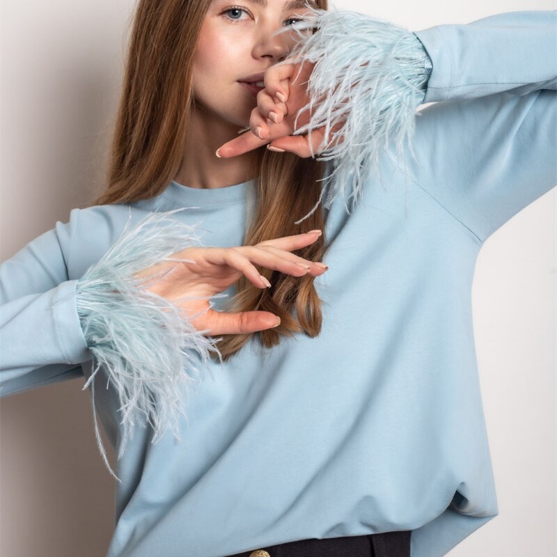 Langarmshirt mit Federn