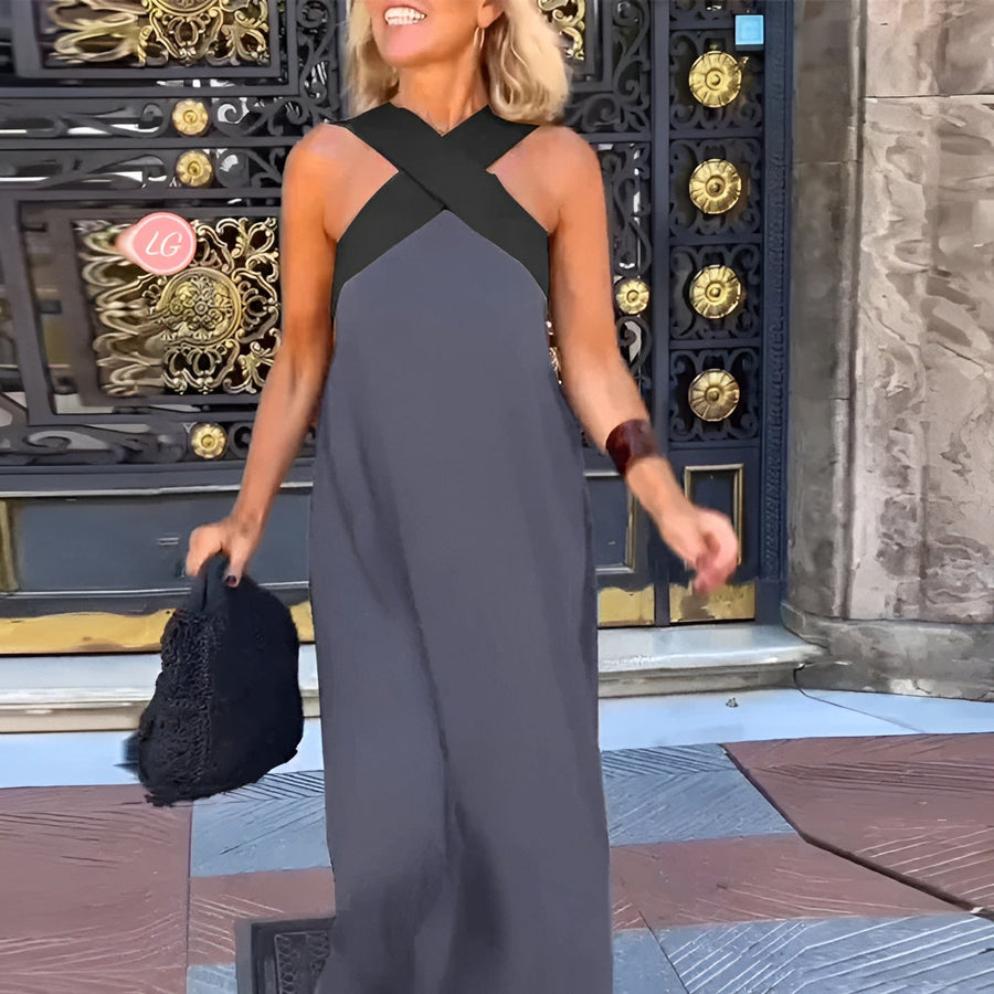 Ärmelloses Maxikleid für Damen mit gekreuztem Rücken