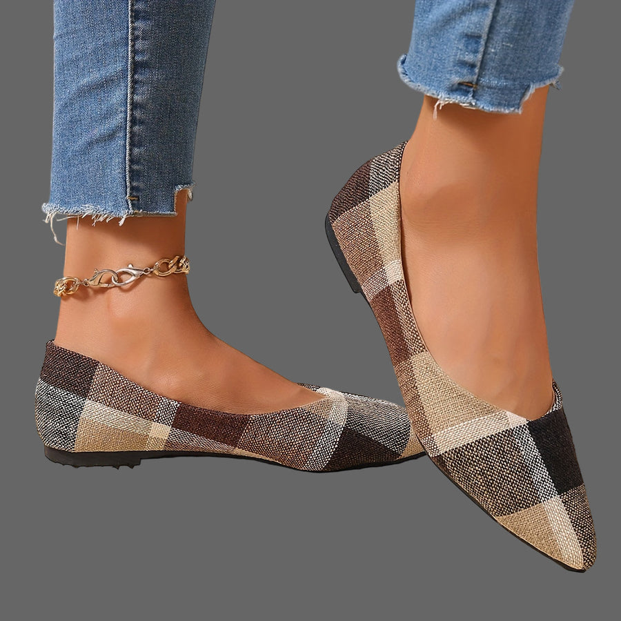 Atiya – Karierte Ballerinas Mit Spitzer Zehenpartie