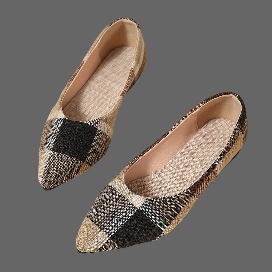 Atiya – Karierte Ballerinas Mit Spitzer Zehenpartie