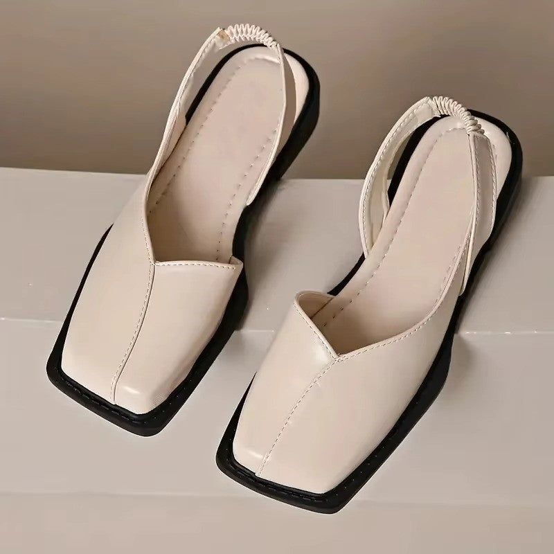 Flache Damenschuhe mit eckiger Spitze und Fersenriemen | Veganes Leder