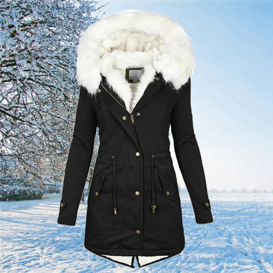 Warme Damen Winterjacke mit Kunstfellkapuze – Modische Parka-Jacke für kalte Tage, ideal für Winterausflüge