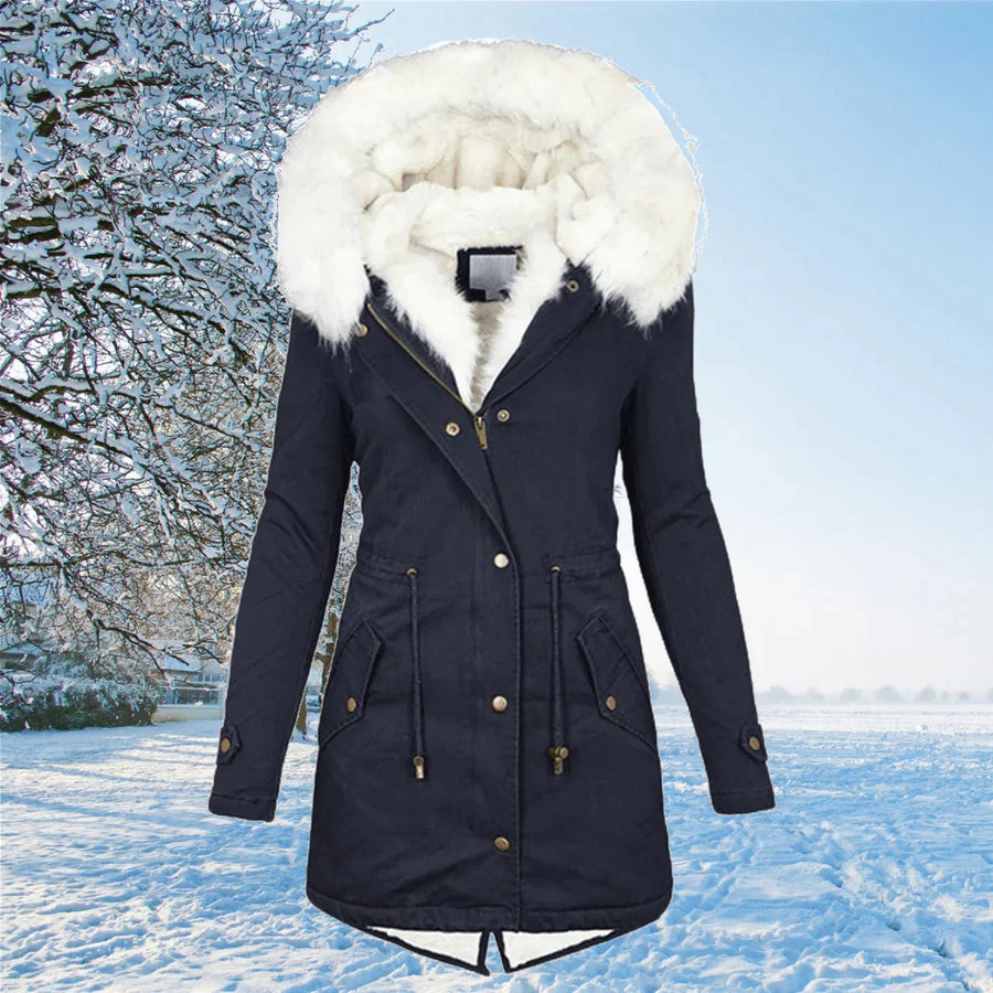 Warme Damen Winterjacke mit Kunstfellkapuze – Modische Parka-Jacke für kalte Tage, ideal für Winterausflüge