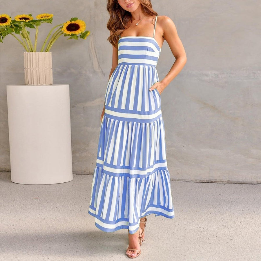 Marisol | Damen Gestreiftes Maxikleid Träger & Taschen – Strandkleid Urlaub 2026
