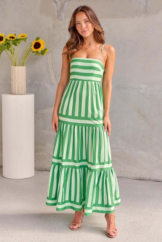 Marisol | Damen Gestreiftes Maxikleid Träger & Taschen – Strandkleid Urlaub 2026