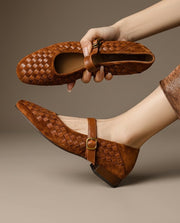 Mary Jane Ballerinas Damen geflochten mit Riemen