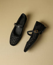 Mary Jane Ballerinas Damen geflochten mit Riemen