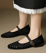 Mary Jane Ballerinas Damen geflochten mit Riemen