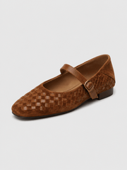 Mary Jane Ballerinas Damen geflochten mit Riemen