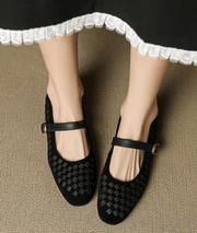Mary Jane Ballerinas Damen geflochten mit Riemen