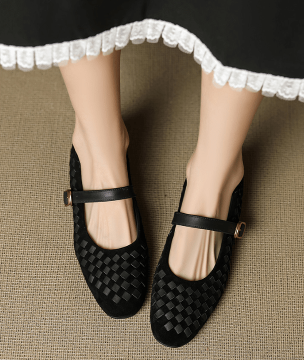 Mary Jane Ballerinas Damen geflochten mit Riemen